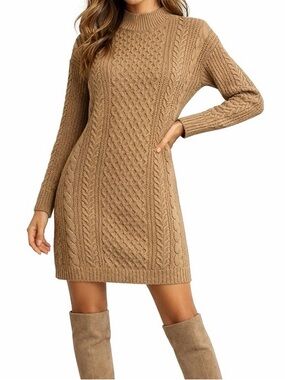 Banana Republic Dress Chunky Cable Knit Straight Cut Classic Cotton Wool Camel M